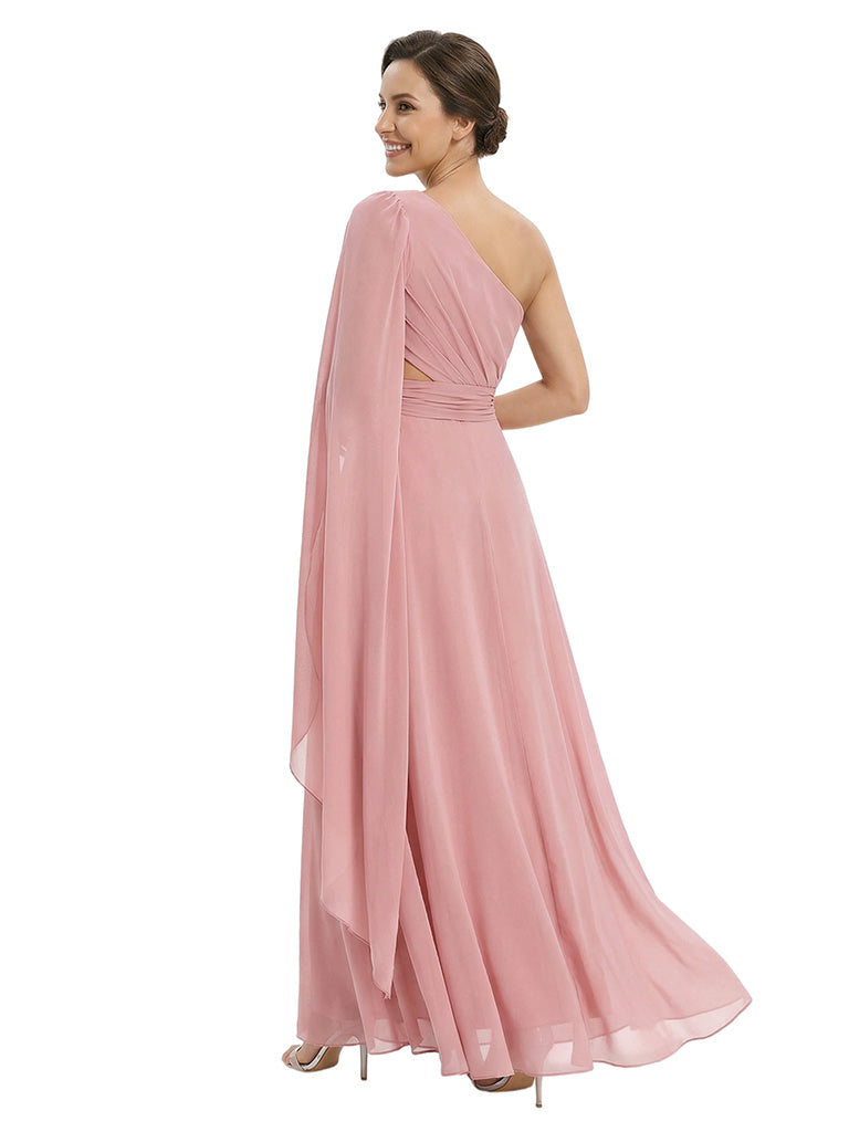Modern One Shoulder Ruched A-Line Floor-Length Chiffon Mother Of The Bride Dress