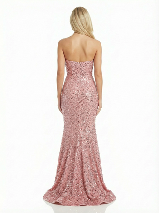 Strapless Sweetheart Prom Gown Mermaid Sequin Long Formal Dress With Side Slit