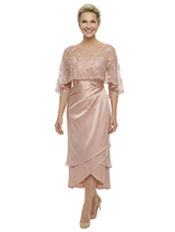 Chicsew Stylish Lace Appliques 3/4 Sleeves Satin Ruffles Mermaid Mother of The Bride Dresses