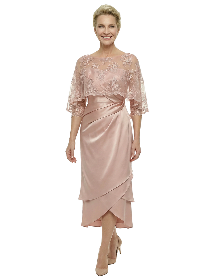 Chicsew Stylish Lace Appliques 3/4 Sleeves Satin Ruffles Mermaid Mother of The Bride Dresses