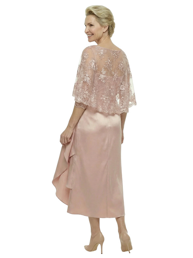 Chicsew Stylish Lace Appliques 3/4 Sleeves Satin Ruffles Mermaid Mother of The Bride Dresses