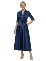 Unique Silky Satin Tea-Length Two Piece Mother Of The Bride Dress With Bow Knot