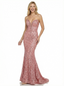 Strapless Sweetheart Lace Prom Gown Mermaid Sequin Long Formal Dress