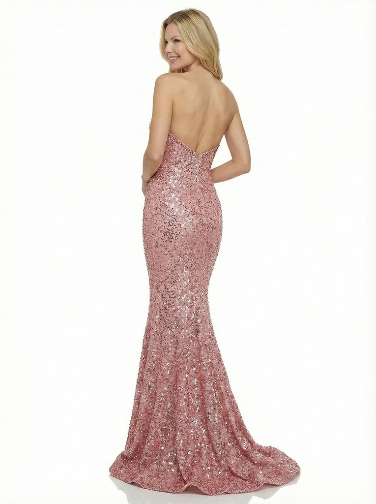 Strapless Sweetheart Lace Prom Gown Mermaid Sequin Long Formal Dress