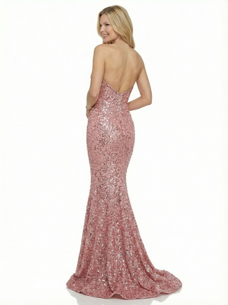 Strapless Sweetheart Lace Prom Gown Mermaid Sequin Long Formal Dress
