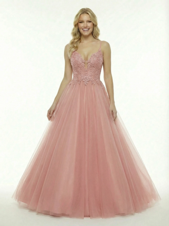 Classy Lace Beaded  A-Line Long Tulle Evening Prom Dress