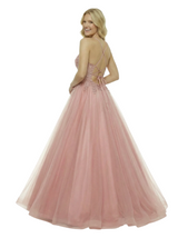 ChicSew Elegant V-Neck Ball Gown Prom Dress Lace Tulle Fabric A-Line Long Formal Evening Gown