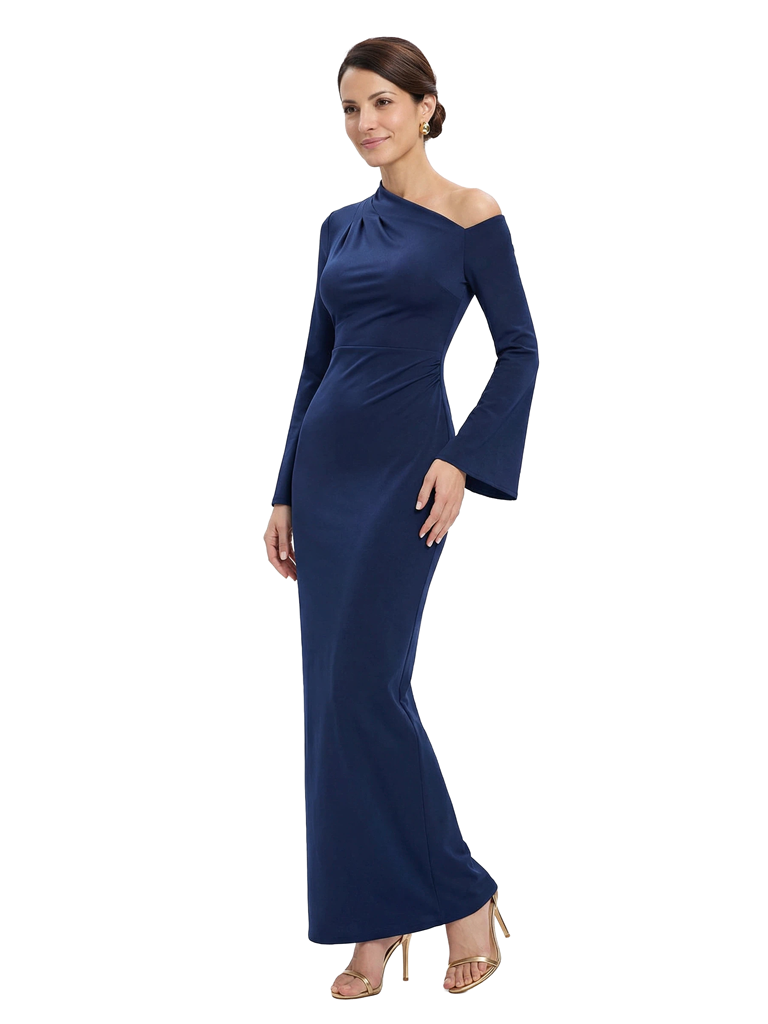Chicsew Elegant Asymmetric Long Sleeves Ruched Mermaid Mother of The Groom Dress
