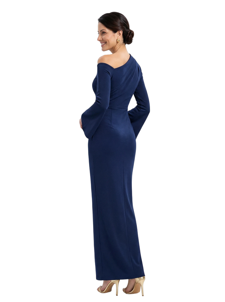 Chicsew Elegant Asymmetric Long Sleeves Ruched Mermaid Mother of The Groom Dress