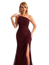 Elegant Side Slit Chiffon One Shoulder Mermaid Long Mother of the Brides Dresses