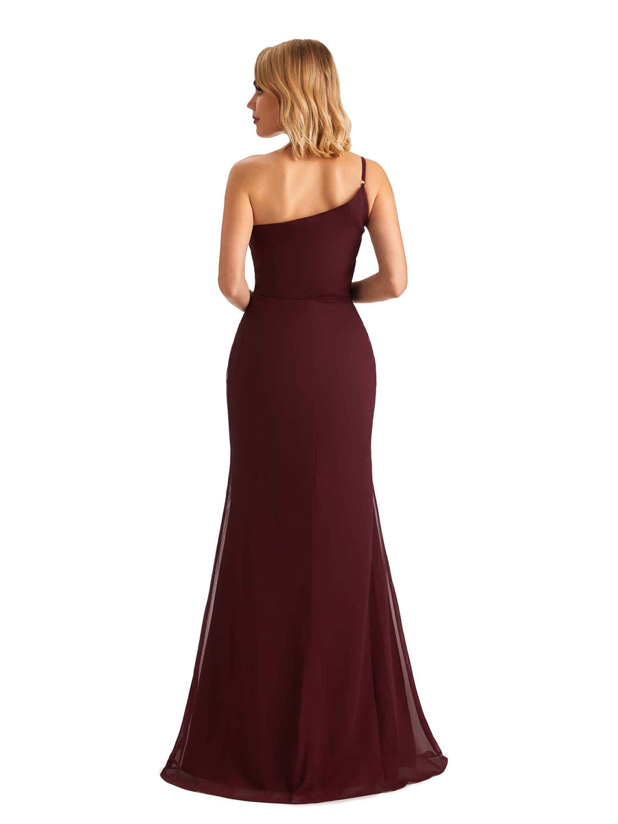 Elegant Side Slit Chiffon One Shoulder Mermaid Long Mother of the Brides Dresses