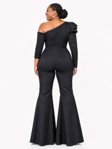 ChicSew Asymmetric Long Sleeves Soft Satin Floor-Length Bridesmaid Pantsuits