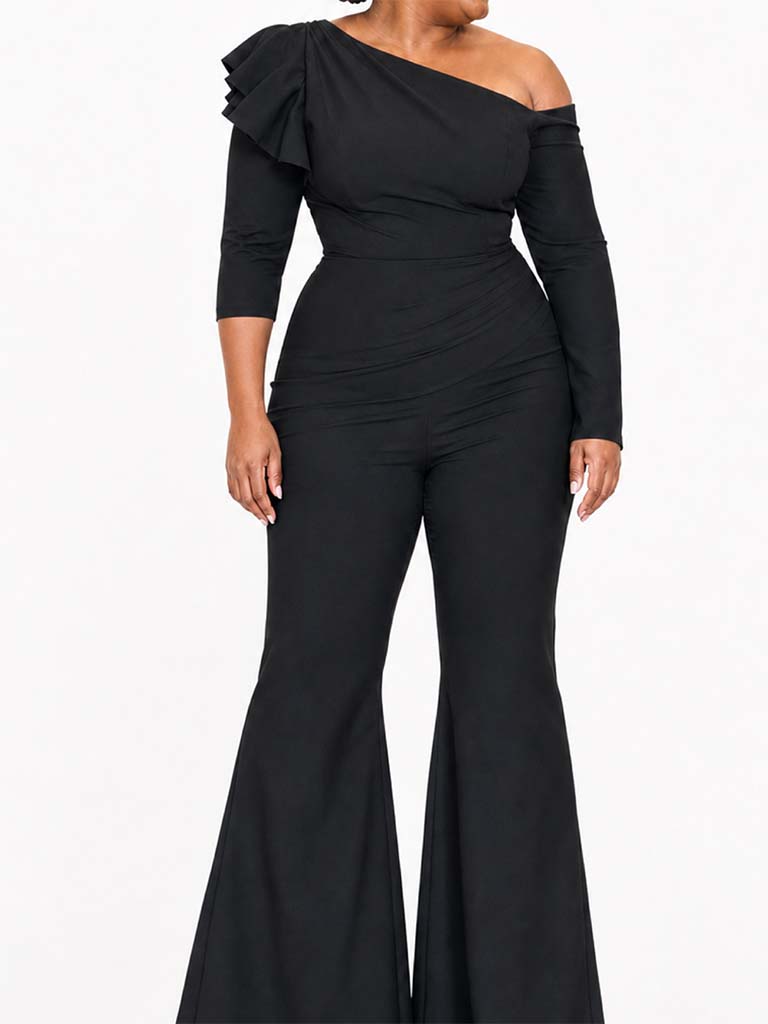 ChicSew Asymmetric Long Sleeves Soft Satin Floor-Length Bridesmaid Pantsuits