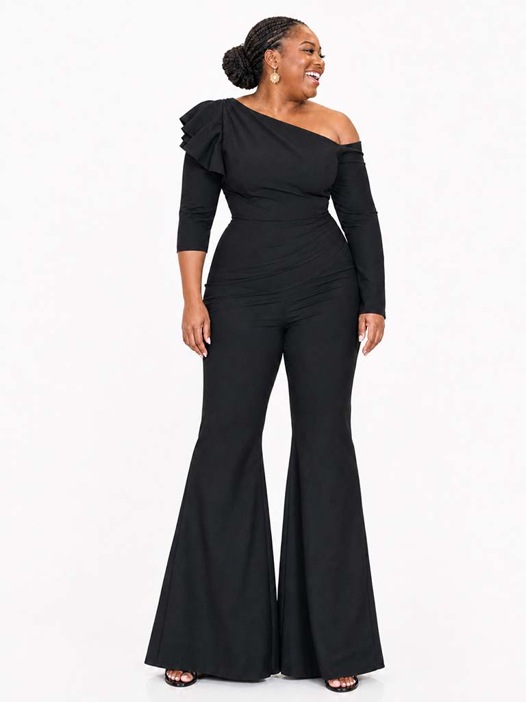 ChicSew Asymmetric Long Sleeves Soft Satin Floor-Length Bridesmaid Pantsuits