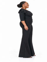 ChicSew Asymmetric Long Sleeves Soft Satin Floor-Length Bridesmaid Pantsuits