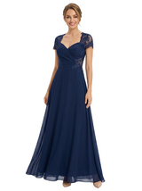 Chicsew Beautiful Sweetheart Cap Sleeves Lace Applique Chiffon A-Line Mother Of The Bride Gown