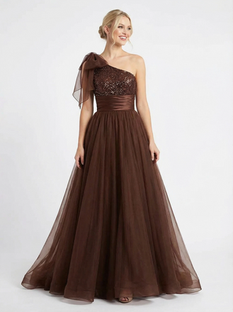 Charming One Shoulder Tulle Prom Dress with Sequin Bodice