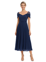 Chicsew Elegant V-Neck Cap Sleeve A-Line Chiffon Mother of The Bride Dress With Beaded Details