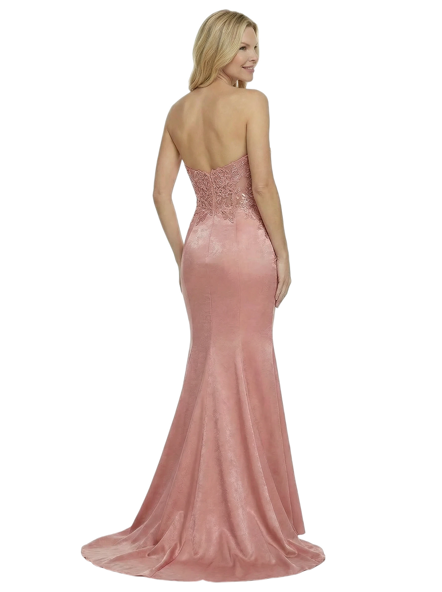 Pretty Strapless Sweetheart Satin Prom Dress With Lace Applique Evening Gown