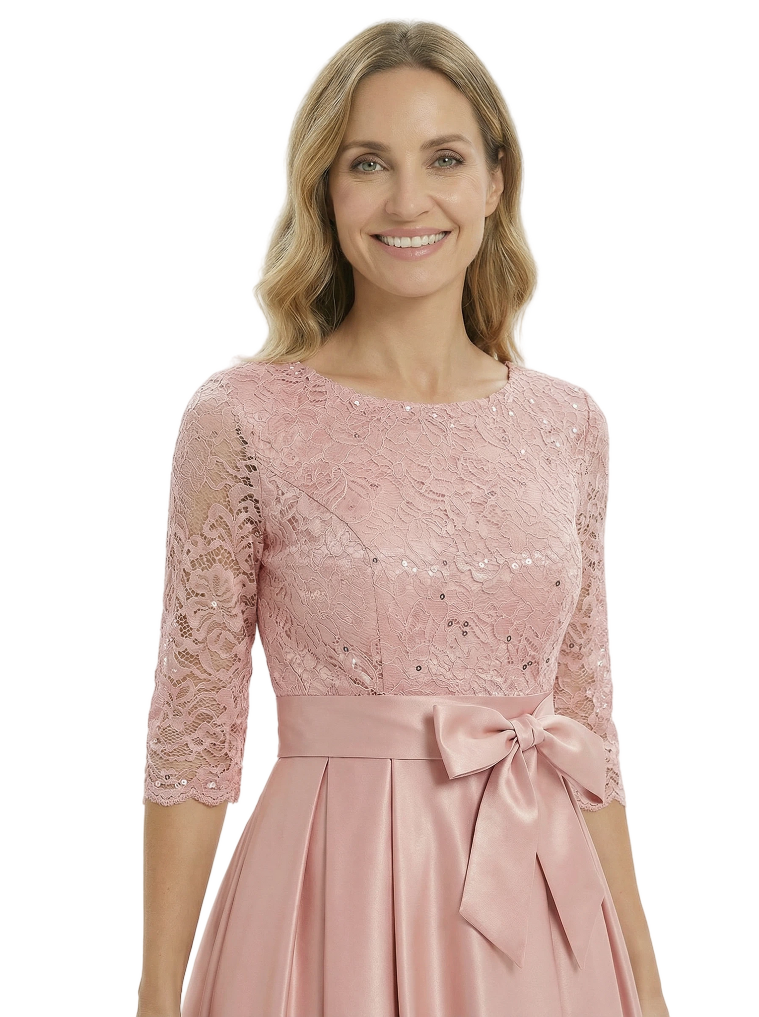 Beautiful Silky Satin A-Line High-Low Lace Mother Of The Bride Dress With Bow Knot