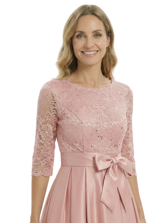 Beautiful Silky Satin A-Line High-Low Lace Mother Of The Bride Dress With Bow Knot