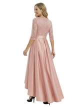Beautiful Silky Satin A-Line High-Low Lace Mother Of The Bride Dress With Bow Knot