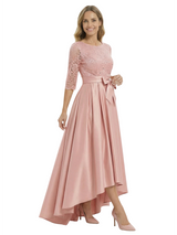 Beautiful Silky Satin A-Line High-Low Lace Mother Of The Bride Dress With Bow Knot