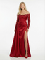 Glamorous Off Shoulder Sweetheart Satin Prom Dress Side Slit With Fitted Silhouette