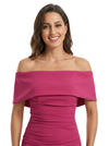 Chicsew Fancy Crepe Off The Shoulder Sheath Ruched Midi Mother Of The Groom Dresses