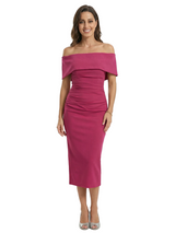 Chicsew Fancy Crepe Off The Shoulder Sheath Ruched Midi Mother Of The Groom Dresses