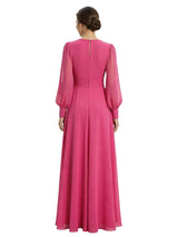Classy V-Neck Long Sleeves A-Line Floor-Length Chiffon Mother Of The Bride Dress