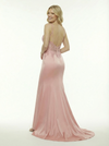 Elegant Lace Beaded Satin Mermaid Side Slit Prom Dress With Waist Drape