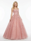 Fancy Illusion A line Long Tulle Lace Ball Gown Party Prom Dresses