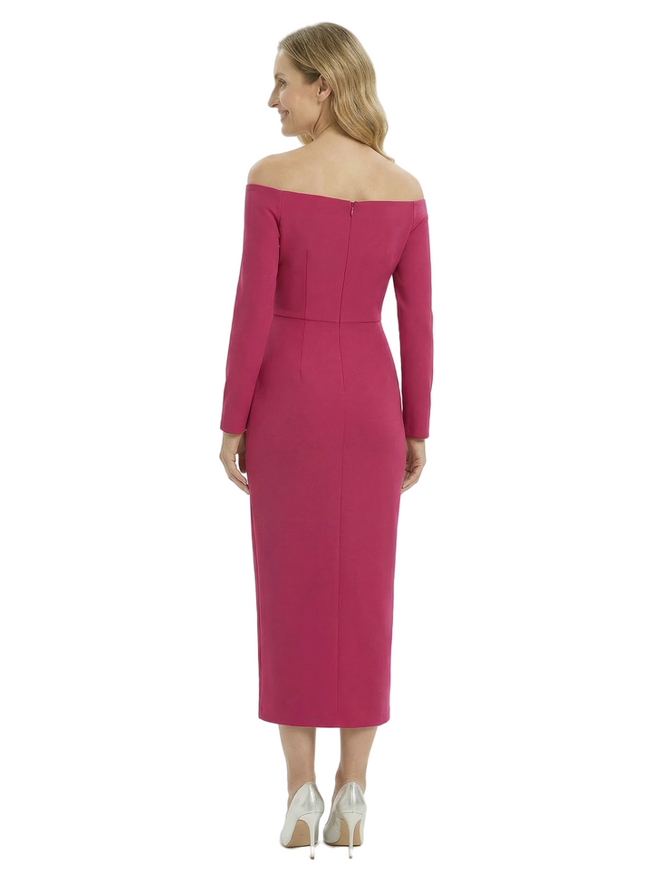Chicsew Elegant Crepe Off The Shoulder Sheath Long Sleeves Midi Mother Of The Bride Gowns
