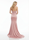 Chic Spaghetti Strap Deep V-Neck Satin Prom Dress with Lace Applique