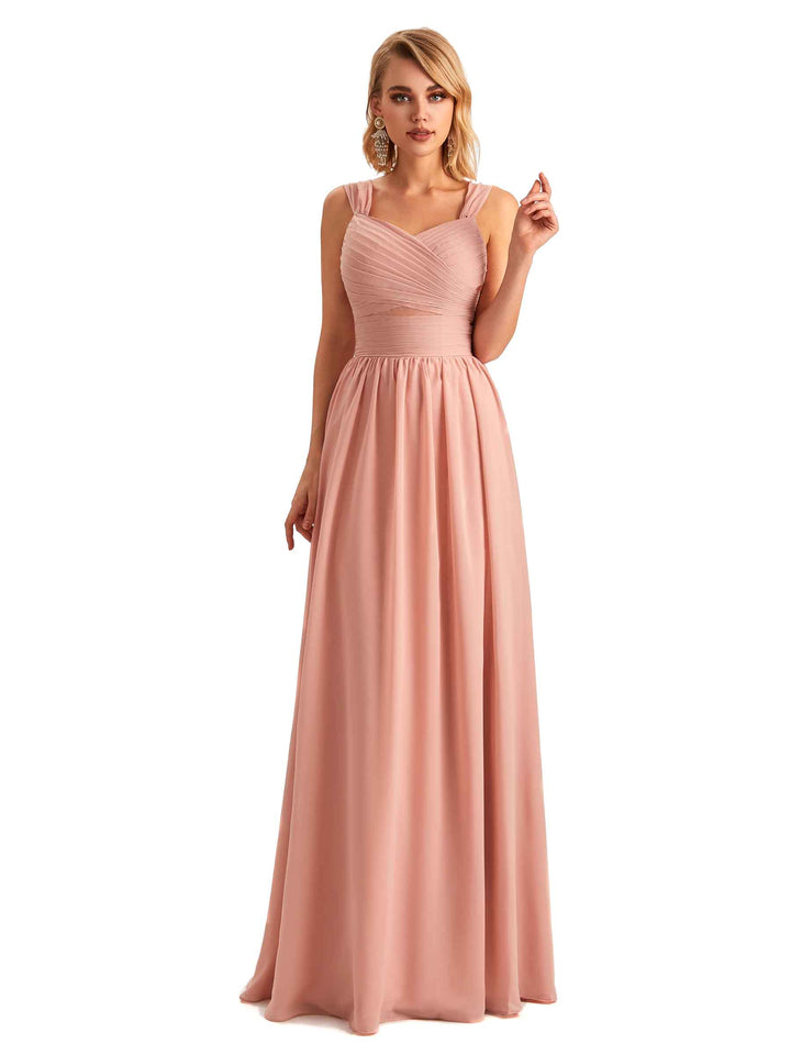 Elegant A-line Chiffon Straps Sleeveless Long Mother of the Brides Dresses Online