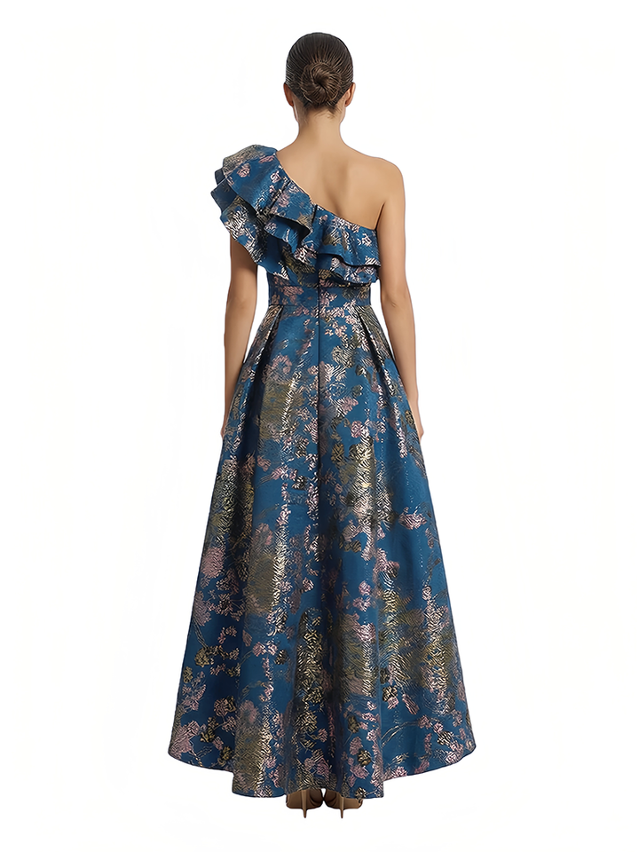 Elegant Floral One Shoulder A-Line High Low Formal Evening Dresses