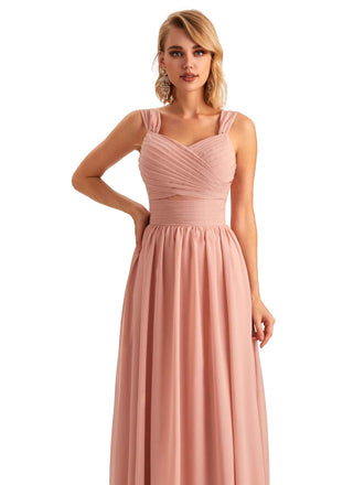 Elegant A-line Chiffon Straps Sleeveless Long Mother of the Brides Dresses Online