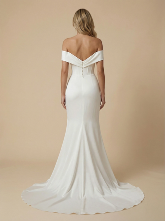 Mermaid Off Shoulder Side Slit Ruched Maxi Long Satin Wedding Dresses Online