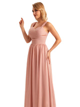 Elegant A-line Chiffon Straps Sleeveless Long Mother of the Brides Dresses Online