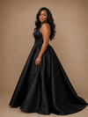 ChicSew Modern Square Neck Halter Strap A-Line Satin High-Low Wedding Dress