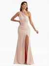 Elegant One Shoulder Stretchy Crepe Mermaid Maxi Evening Gowns For Women