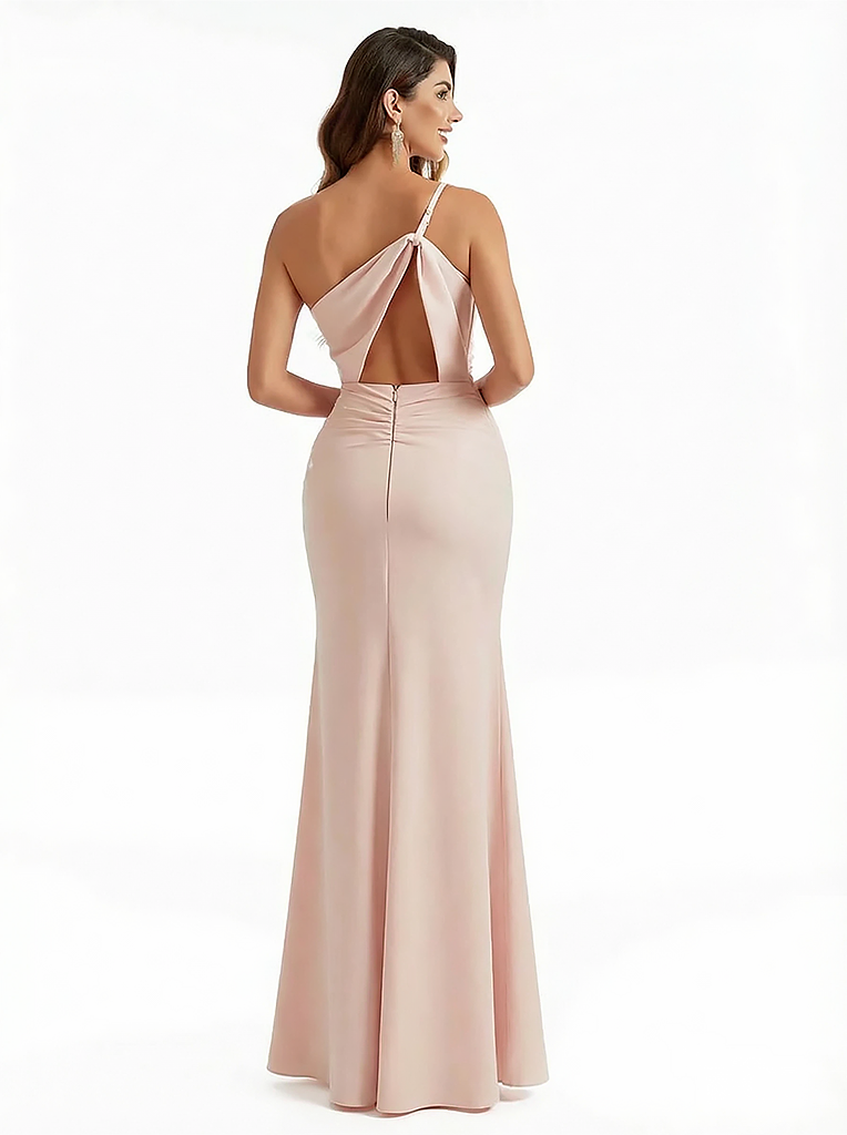 Elegant One Shoulder Stretchy Crepe Mermaid Maxi Evening Gowns For Women