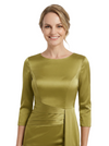 Sophisticated Jewel Long Sleeves Satin Sheath Mother Of The Groom Dress With Side Slit