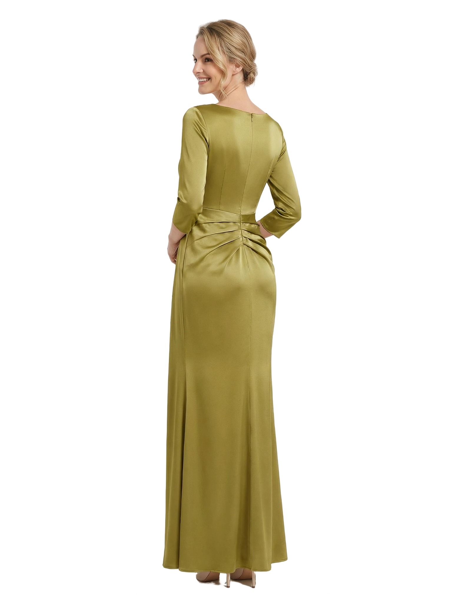 Sophisticated Jewel Long Sleeves Satin Sheath Mother Of The Groom Dress With Side Slit
