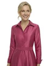 Chic Shirt Style Long Sleeves Mother Of The Bride Dress Midi A-Line Satin Gown With Belt