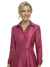 Chic Shirt Style Long Sleeves Mother Of The Bride Dress Midi A-Line Satin Gown With Belt