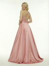 Chic One Shoulder Deep V-Neck Beaded Satin Prom Dress With A-Line Silhouette