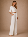 ChicSew Modern Classy Two‑Piece Crepe Round Neck Half Sleeves Maxi Wedding Jumpsuit