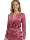 Sexy V-Neck Mermaid Floral Mother Of The Groom Dress Long Sleeves Silky Satin Gown